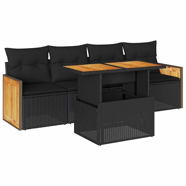 vidaXL Salon de jardin 5 Pièces avec coussins noir résine tressée acacia