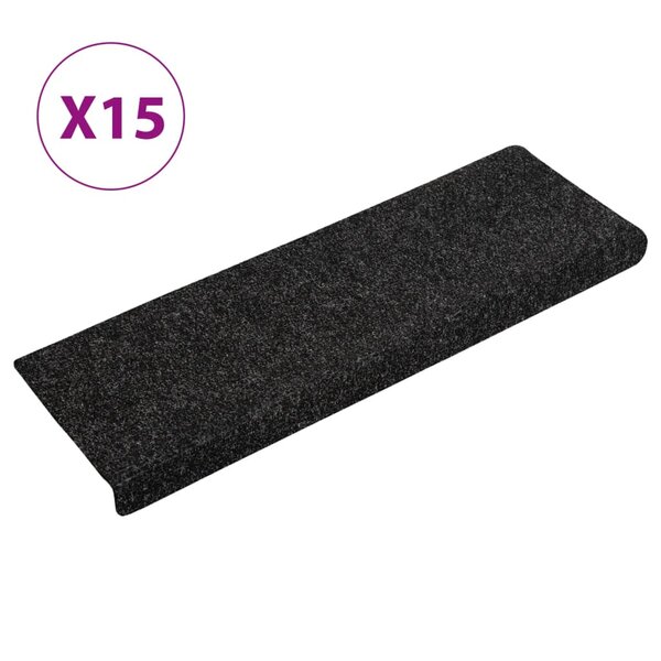 vidaXL Tapis d'escalier autocollants 15 pièces 65 x 21 x 4 cm Noir Bord rectangulaire