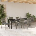 vidaXL Ensemble de salle à manger jardin 7 pièces avec coussins Gris Poly Rattan