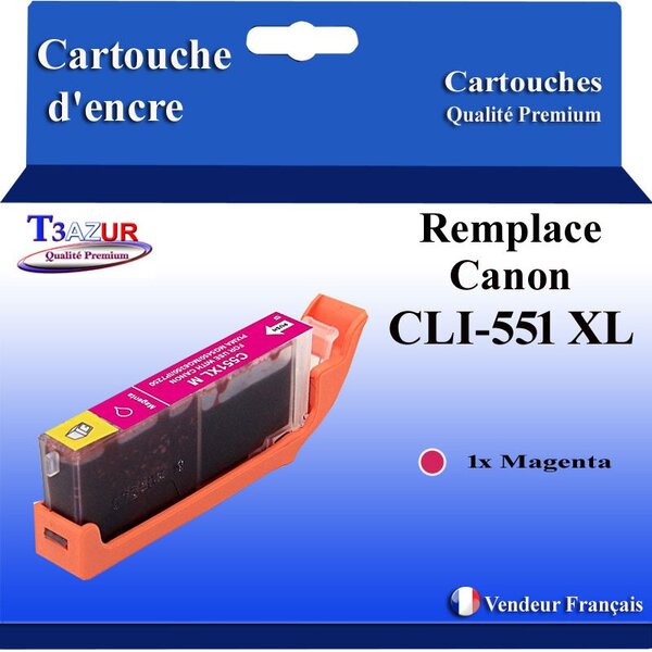 T3AZUR - Cartouche compatible avec Canon CLI551XL CLI-551 XL pour Canon Pixma iP7250 MG5650 MX925 iX6850 MG5550 MG5450 MG6650 MX920 MG5400 MG6450 MG7500 MX725  - Magenta