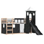 vidaXL Lit superposé avec toboggan et rideaux blanc et noir 80x200 cm
