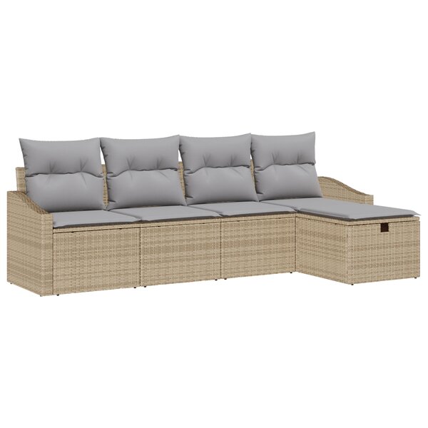 vidaXL Ensemble de canapé de jardin 5 pièces avec coussins beige en poly rattan