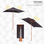 Parasol rectangulaire inclinable bois polyester haute densité 2L x 1 5l x 2 3H m gris foncé