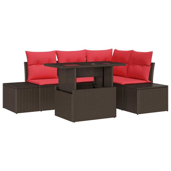 vidaXL Ensemble de canapé de jardin 5 Pièces Marron Poly rotin
