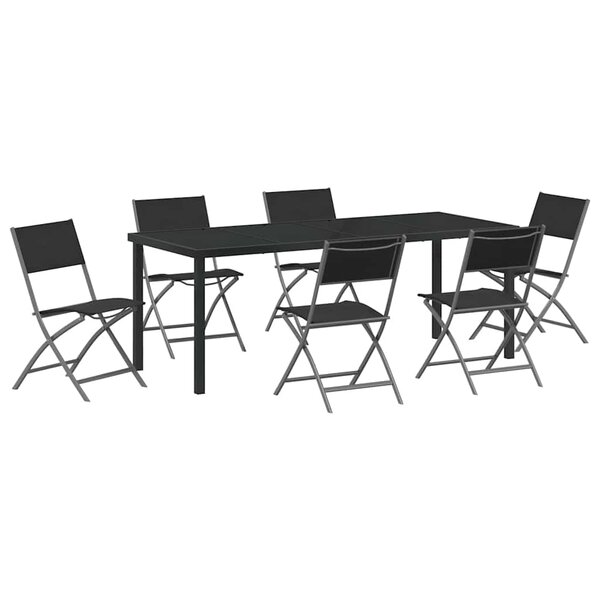 vidaXL Ensemble de salle à manger pour jardin 7 Pièces Noir