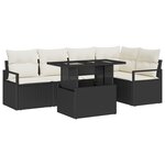 Ensemble de canapé de jardin 6 pièces avec coussins noir en poly rotin