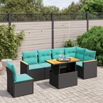vidaXL Salon de jardin 7 Pièces avec coussins noir résine tressée