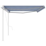 vidaXL Auvent rétractable automatique avec poteaux 5x3 m Bleu et blanc