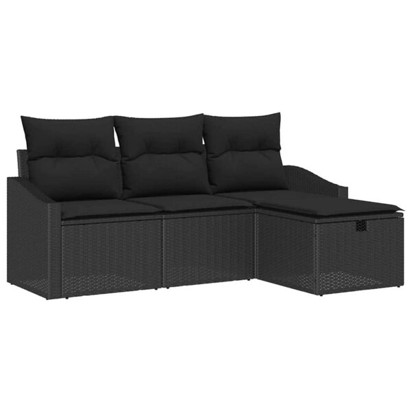 vidaXL Ensemble de canapé de jardin avec coussin 4 Pièces Noir Poly rotin