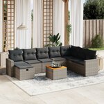 vidaXL Salon de jardin 9 Pièces avec coussins gris résine tressée