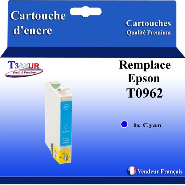 Cartouche Compatible pour Epson Stylus photo R2880 remplace Epson T0962  Cyan - T3AZUR