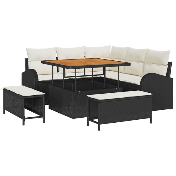 vidaXL Ensemble de canapé de jardin avec coussin 8 Pièces Noir et Crème