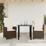 vidaXL Ensemble à manger de jardin 3 Pièces et coussins marron poly rotin