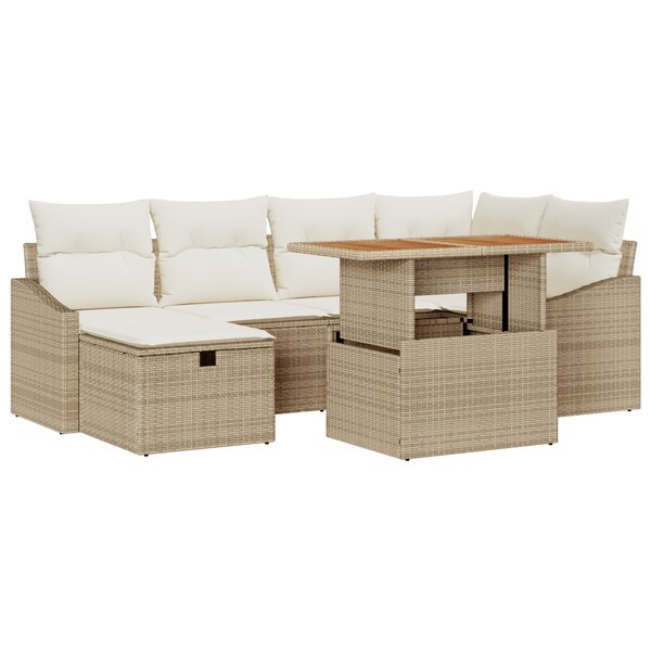 vidaXL Ensemble de canapé de jardin 7 pièces en beige avec coussins en poly rattan