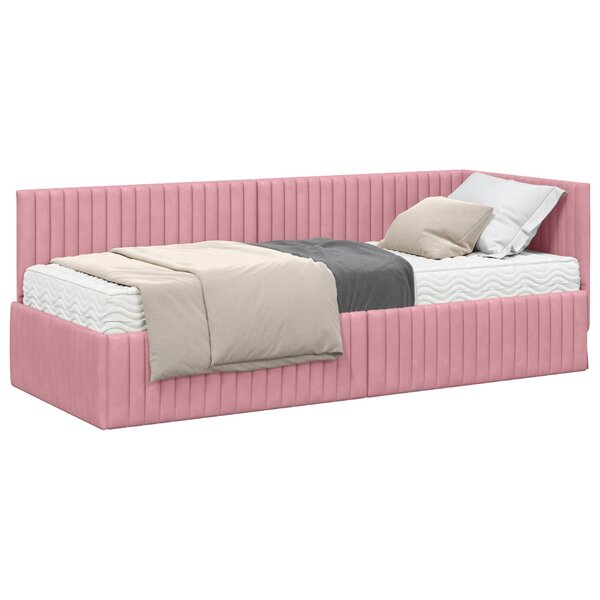 vidaXL Cadre de lit d'angle avec matelas 2 Pièces Gris Velours