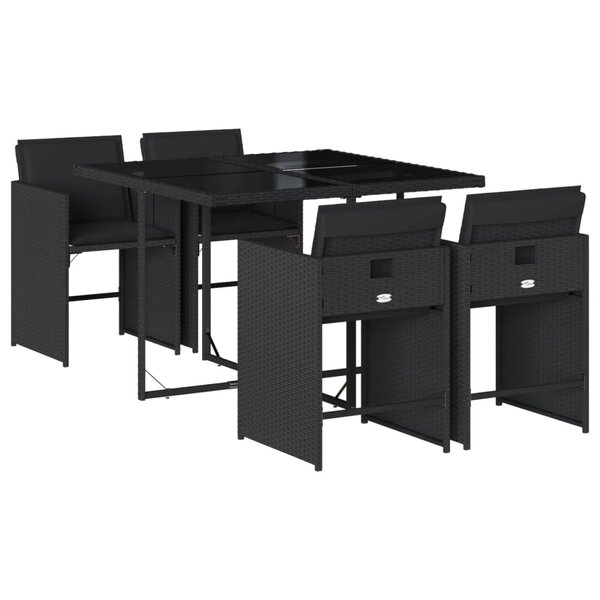 vidaXL Ensemble à manger de jardin coussins 5Pièces Noir Résine tressée