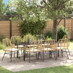 vidaXL Set de salle à manger de jardin 9 pièces avec coussins brun poly rattan