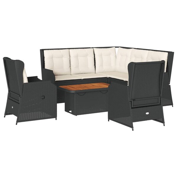 vidaXL Salon de jardin 6 Pièces avec coussins Noir Résine tressée