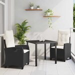 vidaXL Ensemble de salle à manger de jardin de 3 pièces avec coussins noirs en rattan synthétique.