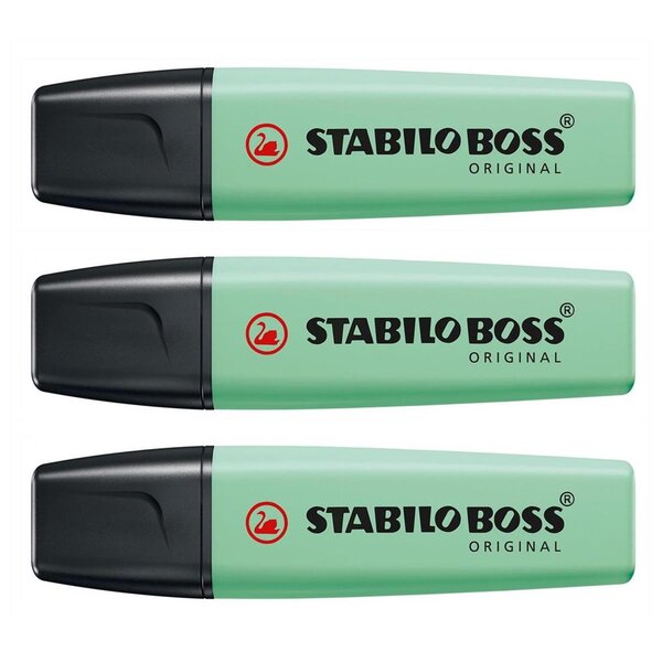 Surligneur BOSS ORIGINAL Pastel Pointe Biseautée 2 - 5 mm Vert pastel x 3 STABILO