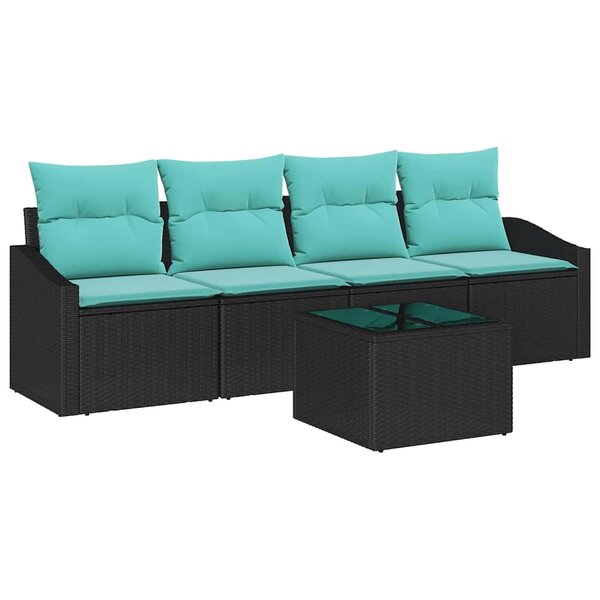 vidaXL Ensemble de Canapés 5 Pièces Noir et turquoise polyrotin