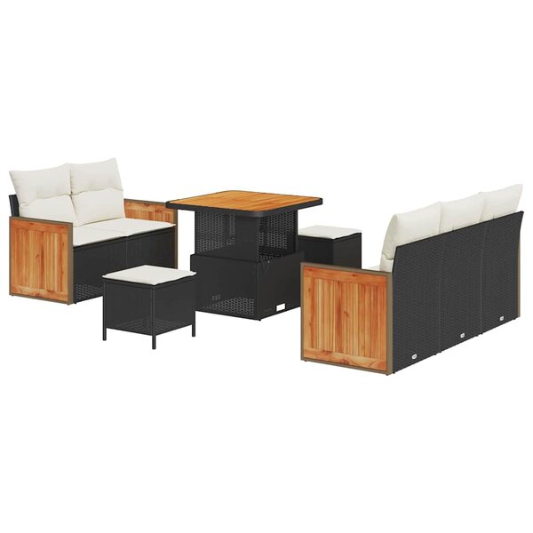 vidaXL Ensemble de canapé de jardin avec coussin 8 Pièces Noir Poly rotin