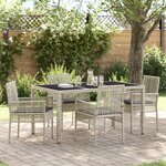 Ensemble de salle à manger de jardin 5 pièces avec coussins gris clair en poly rotin