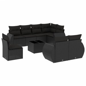 vidaXL Salon de jardin 9 Pièces avec coussins noir résine tressée