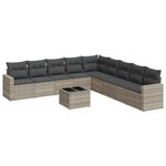 vidaXL Salon de jardin avec coussins 10 Pièces gris clair résine tressée