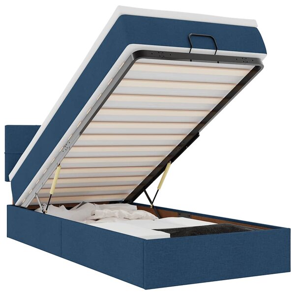 vidaXL Lit ottoman avec matelas et LED Bleu 90x200 cm Tissu