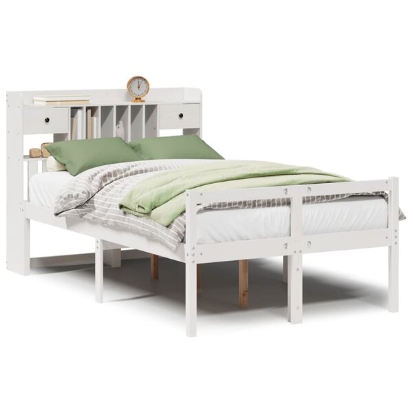 vidaXL Lit bibliothèque sans matelas blanc 135x190 cm bois pin massif