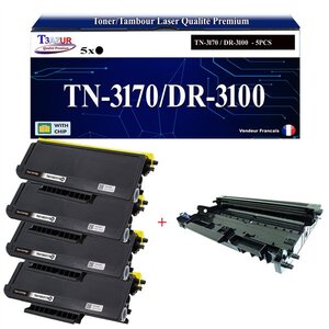 Kit Tambour + 4 Toners compatibles avec Brother TN3170  DR3100 pour Brother DCP8060 DCP8065DN HL5200 HL5240 HL5240L HL5250 HL5250DN HL5270 HL5270DN HL5280DW MFC8460N MFC8860DN MFC8870DW Noir