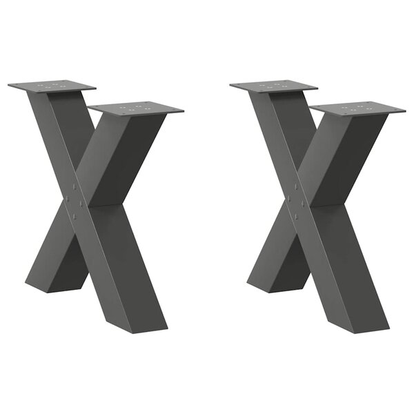 vidaXL Pieds de table basse en forme de X  2 pièces  anthracite  50 x (42-43) cm  acier