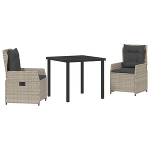 Ensemble de Salle à Manger de Jardin vidaXL 3 Pièces en Rattan Gris Clair Poly