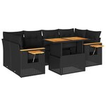vidaXL Salon de jardin avec coussins 7 Pièces noir résine tressée acacia