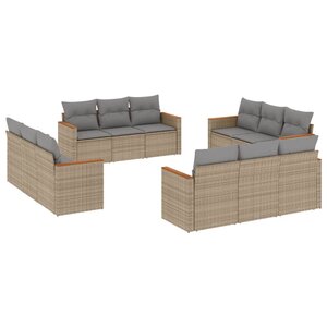 vidaXL Salon de jardin avec coussins 12 Pièces beige résine tressée