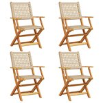 vidaXL Chaises de jardin pliantes lot de 4 beige rotin et bois massif