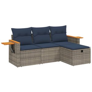 vidaXL Salon de jardin 4 Pièces avec coussins gris résine tressée