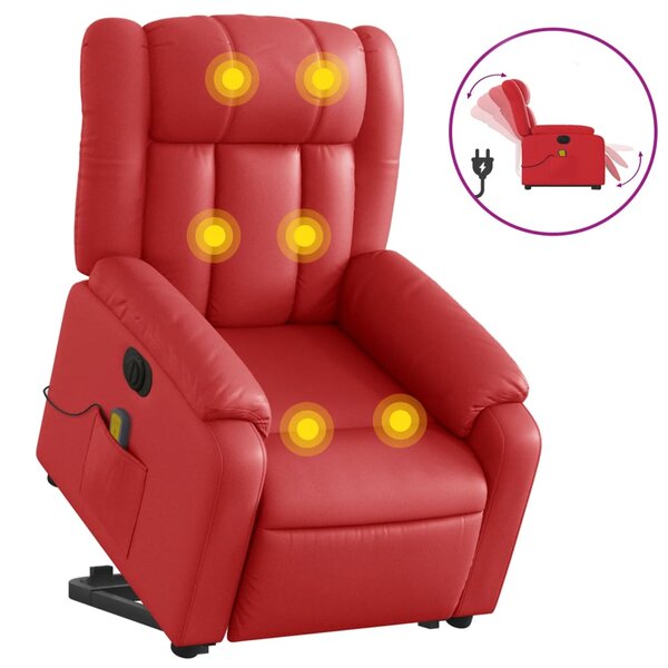 vidaXL Fauteuil inclinable de massage électrique rouge similicuir