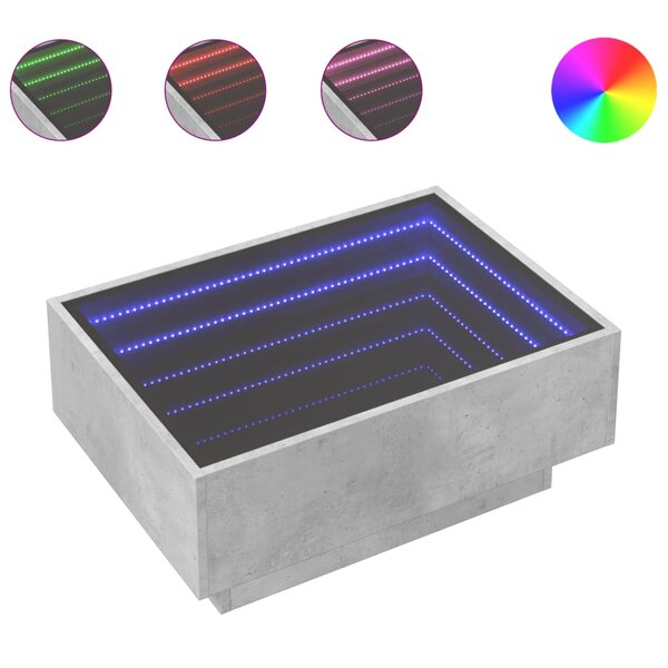vidaXL Table basse avec LED gris béton 70x50x30 cm bois d'ingénierie