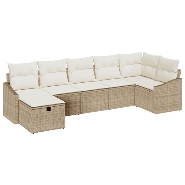vidaXL Ensemble de canapé de jardin 7 pièces avec coussins Beige Poly Rattan