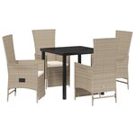 vidaXL Ensemble de repas de jardin 5 pièces avec coussins beige en rotin synthétique