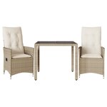 vidaXL Ensemble de bistro 3 Pièces avec coussins beige résine tressée