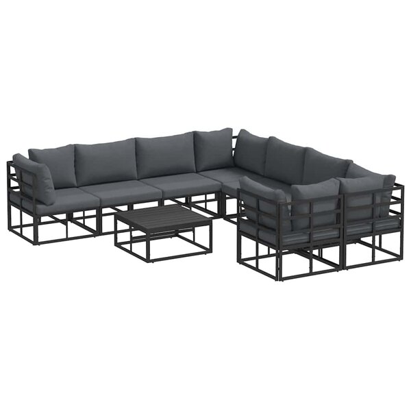 vidaXL Ensemble de canapé de jardin avec coussin 9 Pièces Noir Aluminium
