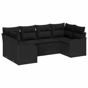 vidaXL Ensemble de canapé de jardin avec coussin 6 Pièces Noir Poly rotin