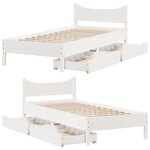 vidaXL Cadre de lit avec tiroirs blanc 75x190 cm bois de pin massif