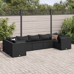 vidaXL Salon de jardin 7 Pièces avec coussins Noir Résine tressée