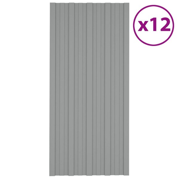vidaXL Panneaux de toiture 12 Pièces Acier galvanisé Gris 100x45 cm
