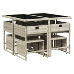 vidaXL Ensemble à manger de jardin et coussins 9 Pièces gris clair rotin