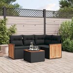 vidaXL Salon de jardin 5 Pièces avec coussins noir résine tressée